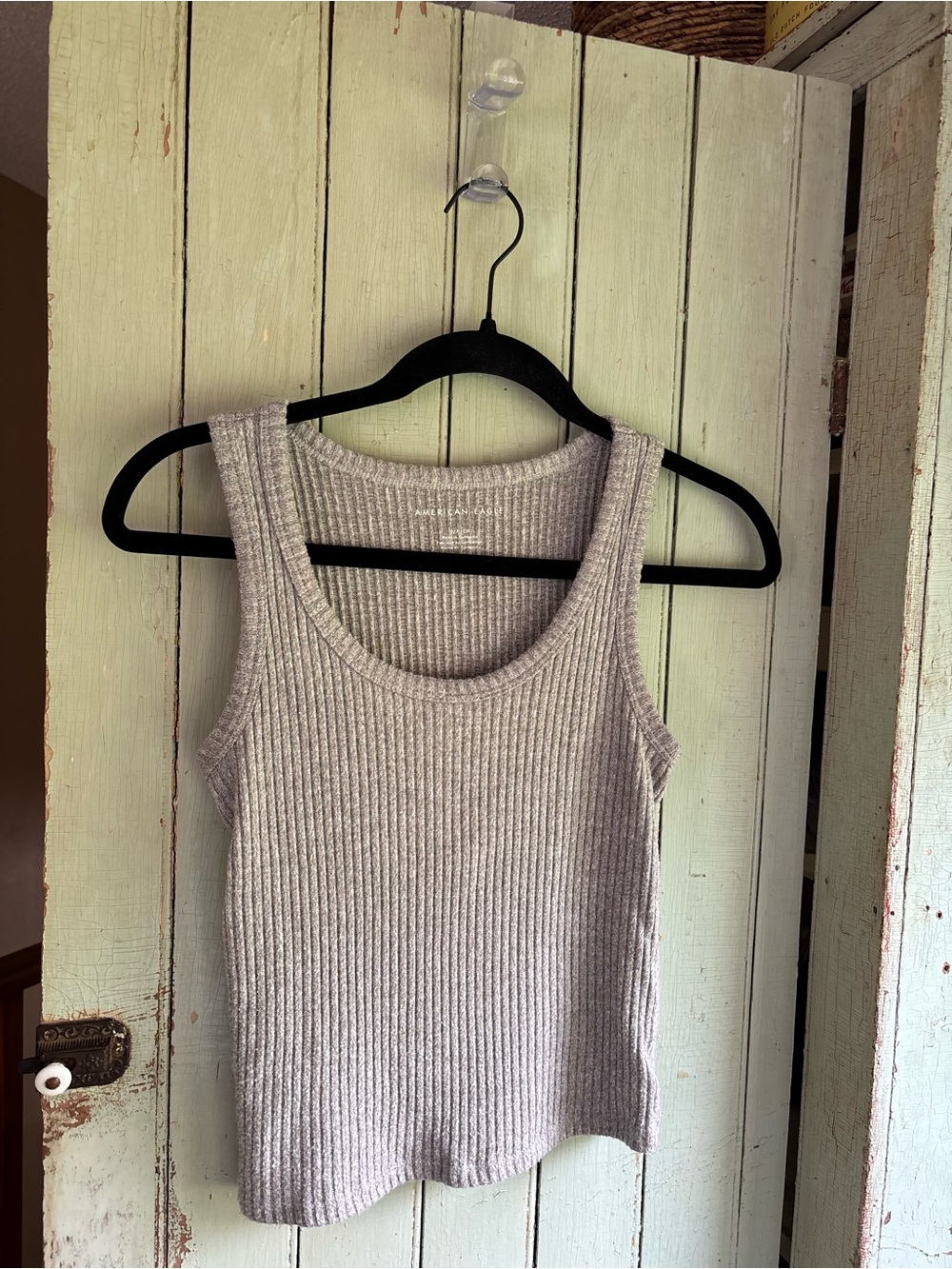 American Eagle Outfitters Ribbed Scoop Tank Top - Light Gray